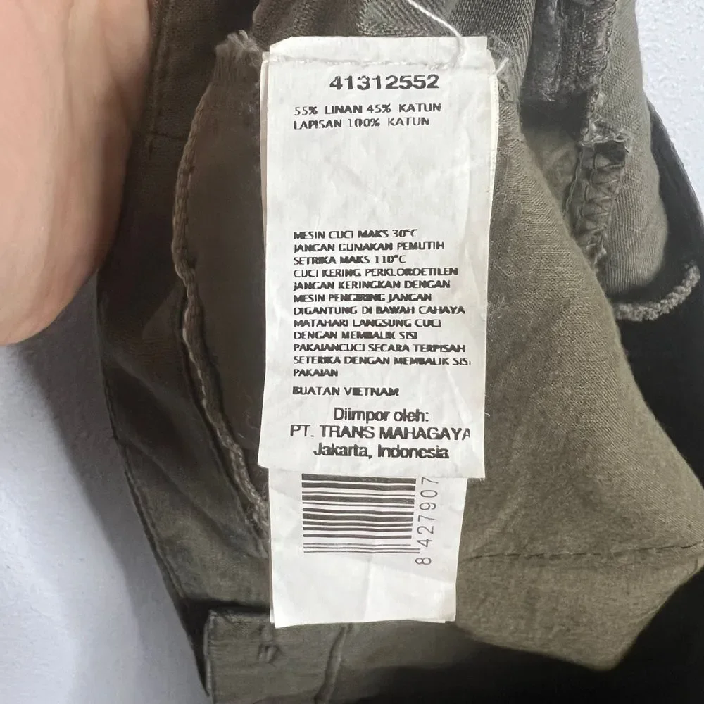 Mango MNG Casual Sportswear Cotton Linen Collection Olive Green‎ Pant Size 6